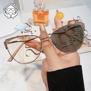 Moda Olho De Gato Fotocromático Anti Radiação Óculos De Metal Para Mulheres Homens Lentes Substituíveis Armações De Retr