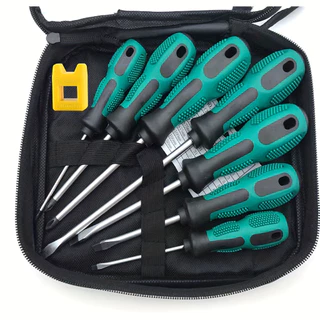 Conjunto de chave de fenda magnética profissional, aperto de almofada, 5 cabeças planas e 4 pontas phillips, chave de fenda antiderrapante para reparo de casa, artesanato