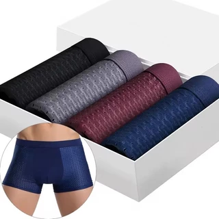 4 Peças De Shorts Boxer Masculinos De Seda Gelada – Cor Sólida , Respirável E Confortável Para O Verão em Oferta na Shopee
