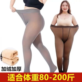 Calças translúcidas de tamanho grande meia-calça translúcida falsa mais veludo engrossado Leggings sem costura de uma pe