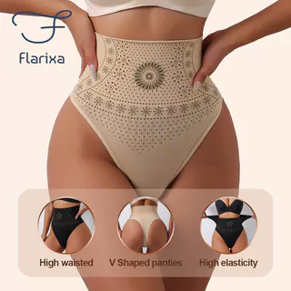 Flarixa Calcinha Feminina Sem Costura De Cintura Alta Estampada Barriga Contol Dupla Camada Modeladora