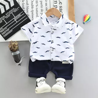 Fato De Bebê 0-5Y Boys Summer Pure cotton mustache shirtTrendy shorts Bonitos Conjuntos De Duas Peças
