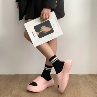 Chinelos Femininos De Sola Grossa De Cor Sólida , Sandálias Simples E Confortáveis , Sapatos Baixos Emagrecedores Alonga