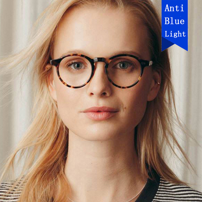 Óculos Literários Retro Estilo Anti-Azul Liso Luz Anti-Azul Liso Moda Óculos Lisos Redondos Trendy