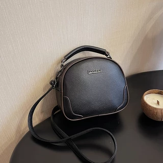 Moda feminina couro macio pequena bolsa redonda bolsa de ombro, bolsa Crossbody Casual All-Match