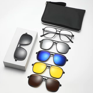 Conjunto 6 em 1 Óculos Magnéticos Óculos Magnéticos Multicolor Espelho Óculos de Sol Quadrados Ovais Saco de Óculos de Sol Casual