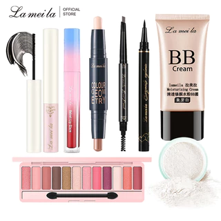 Conjunto de Maquiagem Lameila Inclui BB Cream, Powder, Blocking, Eyeshadow, Eyebrow Pencil, Mascara, Eyeliner e Lipstick