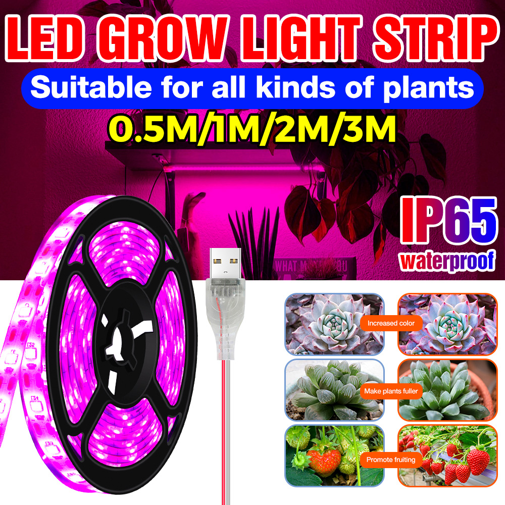 USB LED Grow Light Strip Full Spectrum 5V Sistema Hidropônico Vermelho