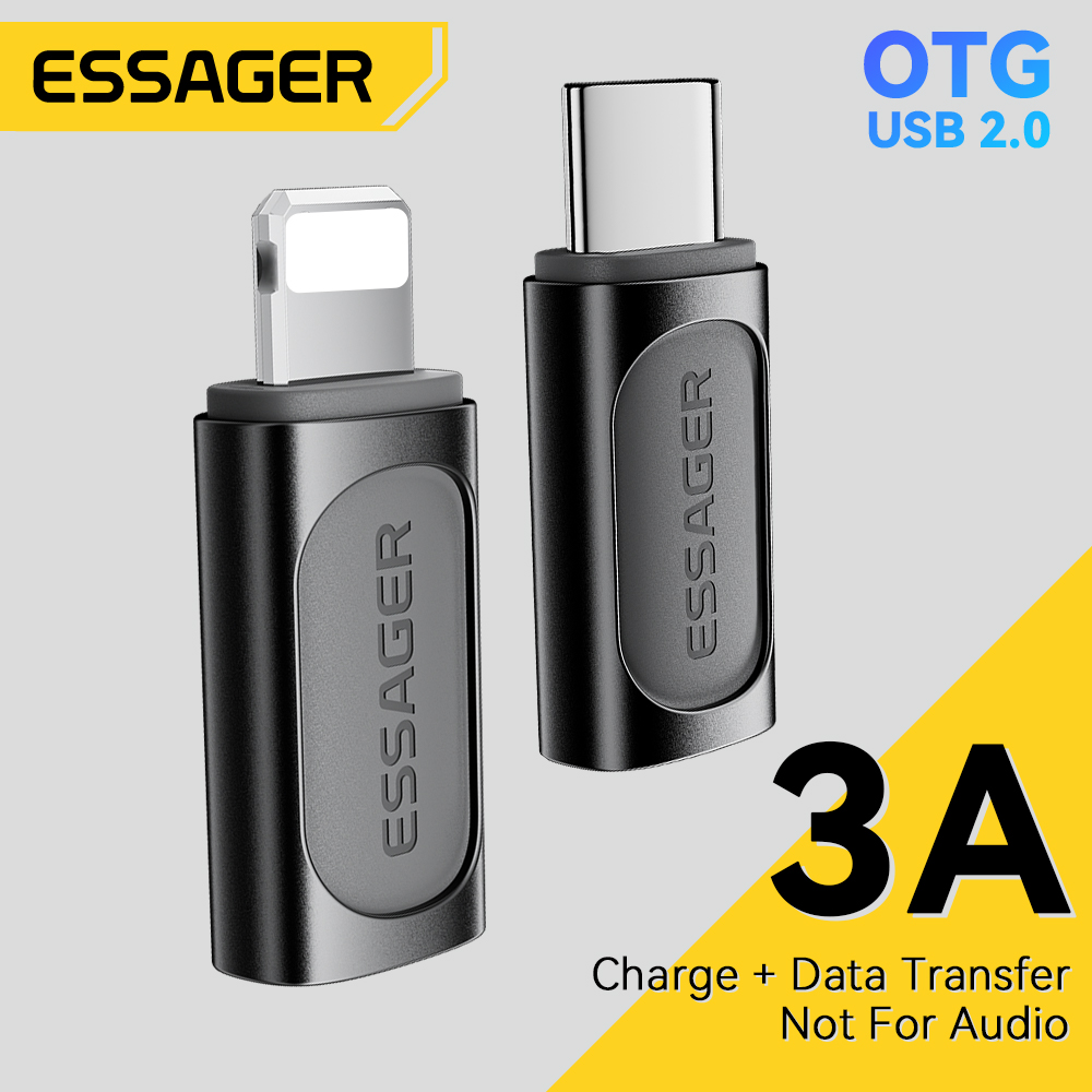 Essa Essager OTG 3A Conversor IP Fêmea Para Tipo C Macho USB2.0 480Mbps Adaptador 15 14 13 Pro Max Xs Plus
