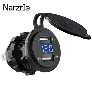 Tomada De Carregador USB Duplo , Energia À Prova D'água 2.1A 2.1A Com Voltímetro E Fio , Fusível 10A Em Linha Para 12-24V , Carro , Barco , Motocicleta