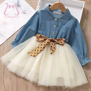 Tutu Vestidos de Manga Longa Polka Dot para Baby Girls Party Princesa Roupas Simples