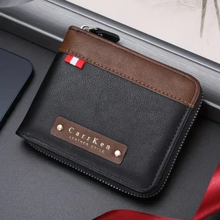 1 peça Retro masculino costura contraste cor zíper carteira curta juventude Casual multifuncional carteira Slot para vár