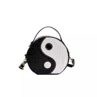 Moda Japonesa Coreana Pequena Bolsa Redonda Coreana Casual Tai Chi PU Bolsa para Mensageiro de Ombro Mini Bolsa Pequena Fofinha