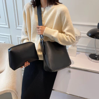 2 Peças Moda Negócios Casual Grande Capacidade Com Alça Ajustável Cor Sólida Crossbody Bolsa PU Fivela Magnética De Ombro Para Deslocamento Trabalho Escritório Mochila