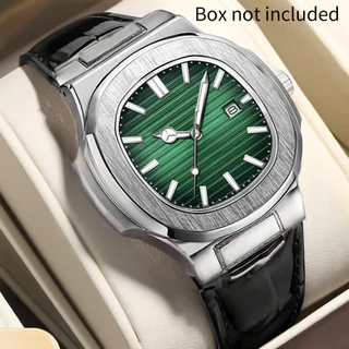 Relógio Calendário Masculino Com Pulseira De Couro Genuíno-Movimento De Quartzo Elegante Presente De Feriado