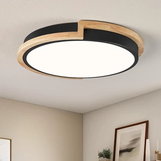 Luz De Teto LED De Arte Em Ferro Com Borda De Madeira , Escurecimento De Três Cores De 48 W , Simples E Moderno , Adequada Para Quartos , Cozinhas , Restaurantes Corredores
