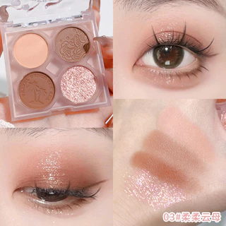 Sombra de quatro cores pequena paleta Glitter perolado fosco portátil pó não voador não-manchas Blush contorno