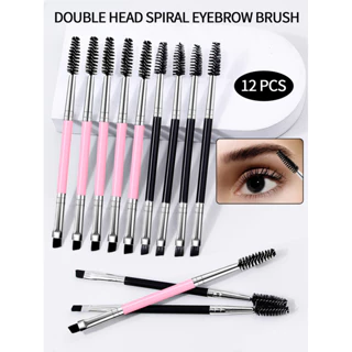 12pcs Escova De Sobrancelha De Ondulação De Cílios De Cabeça Dupla Pincel De Sombra De Olho Portátil Macio Ultrafino Delineador Maquiagem Ferramenta De Beleza
