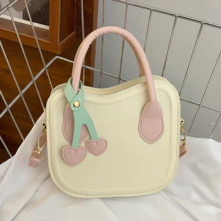 Linda menina contraste cor PU zíper ombro fechado Crossbody bolsa quadrada pequena (vendida com pingente)