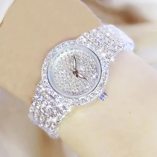 Moda Mulher Relógio Diamante Completo Brilhante Quartzo