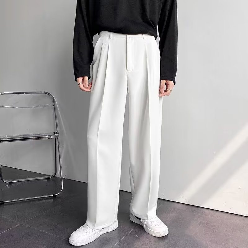 Calça de terno masculino branca Calça de terno masculino reta e confortável de cintura alta