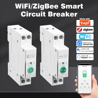 Trabalhe com Tuya Disjuntor Ajustável WiFi/Zigbee 1A-63A Smart Din Rail Switch com Medição para Alexa Google Home