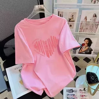 Love Heart Print T-Shirt de manga curta feminina Summer Hot-Selling Slim-fit Slim-fit Slim-fit Moda T