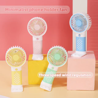 Um ventilador simples portátil de carregamento com função de suporte para celular, ajuste de vento de 3 velocidades