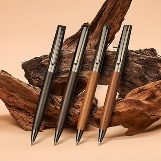 Caneta Esferográfica de Madeira Natural Fresca com Caixa de Estanho Preto ou Bronzeado