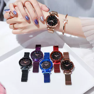Relógio Mulher Luxo Moda Elegante Ímã Fivela Vibrato Roxo De Pulso Novo Starry Sky Numeral Romano Presente