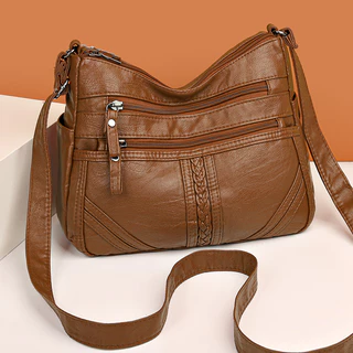 Bolsa mensageiro retrô PU multicamadas com zíper simples e ombro fechado bolsa quadrada pequena