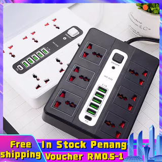 Malaysia Spot Sale À Prova De Energia Universal 6 Extensão De Tomada Com Portas USB Adaptador Saída 2.1 Amp Porta Max 18