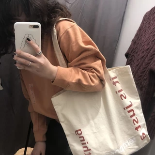 Saco De Lona De Moda De Grande Capacidade A Tiracolo Com Impressão De Letras Vintage Armazenamento Multifuncional