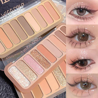 Nove Cores Paleta de Sombra da Cor da Terra Paleta de Sombra dos Olhos Primer Fine Flashing Spring Peach Pink Blush Eyeshadow