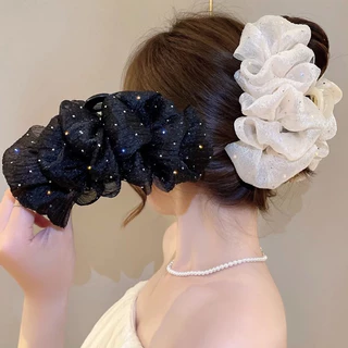 Seersucker Cabelo Garra Tecido Arco Grampo De Brilhante Bolinhas Acessórios Para O Luxo Grande Hairpin