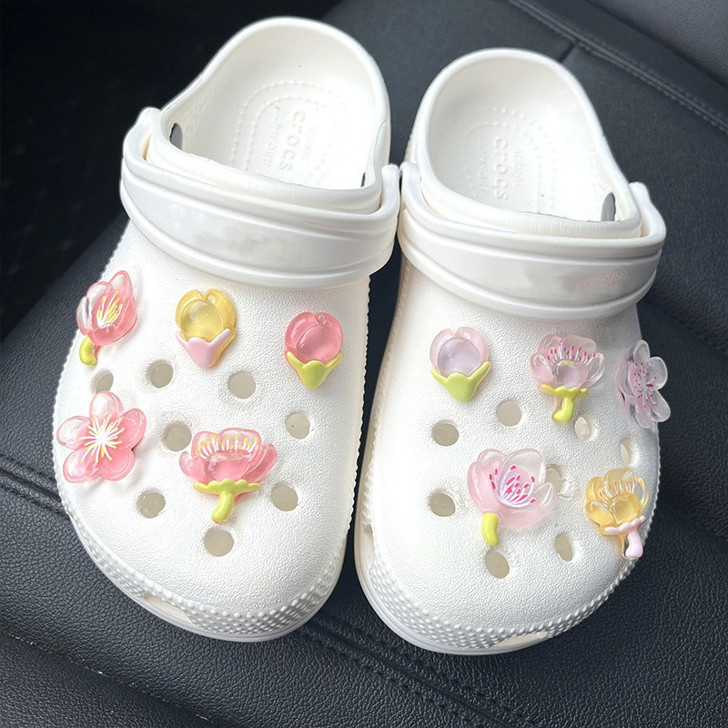 10 Pcs/Set Croc Charme Rosa Flor de Pêssego Jibz Botões Infantis ...