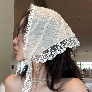 1pc moda estilo Pastoral lenço doce respiração fresco renda francesa pequeno triângulo cachecol japonês Retro lenço band
