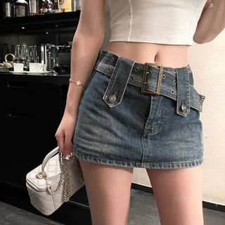 Cintura Alta Temperamento Americana Retro Estilo Garota Quente Estilo Garota Quente Saia de Ganga Azul Hakama Design Cinto Largo Aparência Slimmer Anca