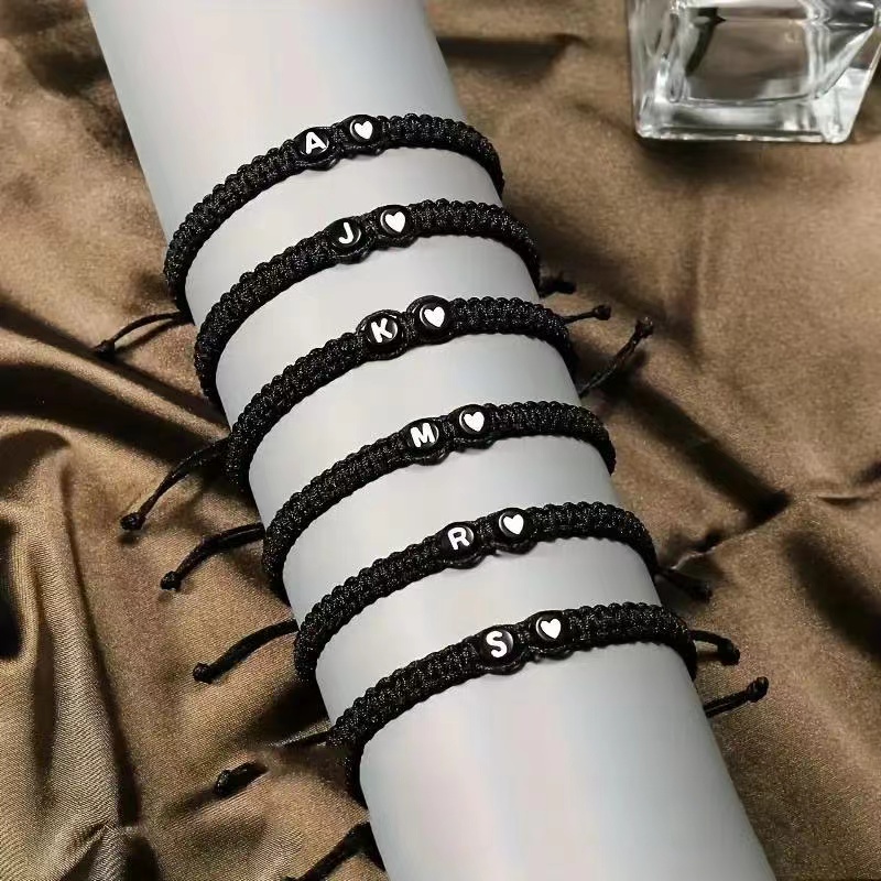 Moda Simples Cartas em Inglês Preto Cartas em Inglês Bracelete Trançado de Casal de Amor