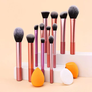 Conjunto De Pincéis De Maquiagem De 12 Unidades , Incluindo Pincel De Pó , Blush Corretivo Sombra E 2 Esponjas Laranja 1 Sopro Branco , Adequado Para Todos Os Tipos De Pele