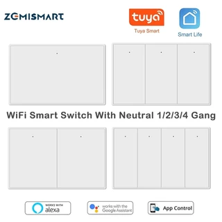 Zemismart Tuya WiFi Interruptor Inteligente De Botão De Pressão , Sem Capacitor , De Luz Neutra Alexa/Google Voice , App Timer/Group Control Relé Controle Remoto