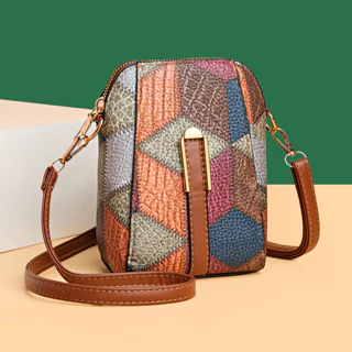 Retro contraste cor textura zíper ombro fechado mensageiro pequeno saco quadrado