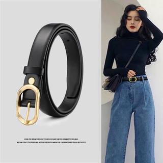 Retro simples feminino couro genuíno ouro pino fivela cinto-simples | Design combinado | Adequado para Jeans, saias, cal