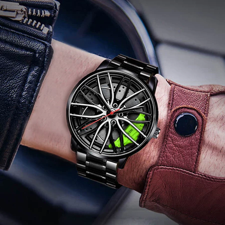 Moda Masculina Esportes Watchc hes 3d Roda De Carro Pulseira De Aço Inoxidável Relógio De Pulso Masculino Quartzo Relógi