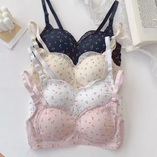 Verão Pequeno Colete floral lingerie Fresco Estudante Menina Sutiã Fino Sem Anel De Aço Peito Reunir Confortável Respirá