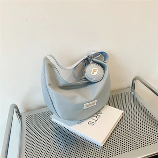 Casual zíper fechado náilon moda cor sólida bolsa mensageiro de ombro (com bolsa pendurada venda)