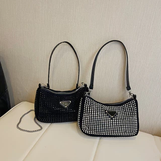 1PC Luz Personalizada Luxo Diamante Tecido Zíper Aberto Bolsa De Ombro Portátil Feminina Para Compras Diárias E Deslocam