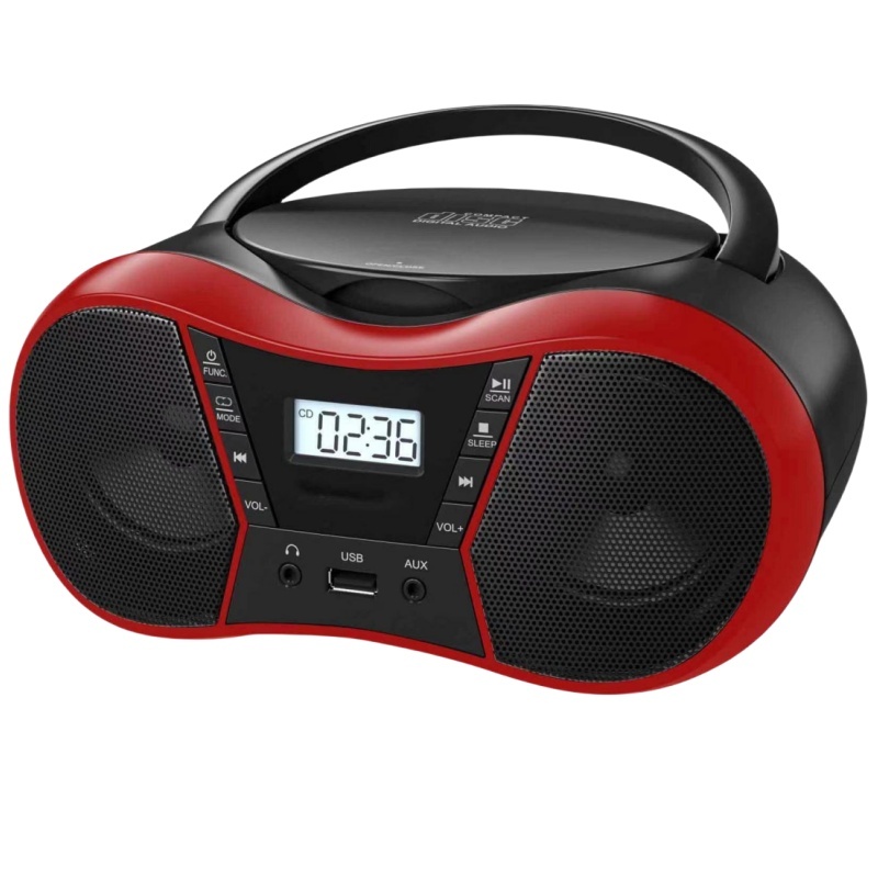 Leitor de CD portátil multifuncional, alto-falante duplo estéreo, rádio FM, repetição A-B, receptor Bluetooth, entrada de áudio, máquina de aprendizagem, repetidor, Interface de fone de ouvido estéreo