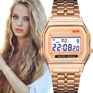 Relógio Digital LED Moderno-Pulseira De Aço WR F91W A159 , Estilo Harajuku Multifuncional