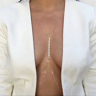 1pc moda praia Sexy biquíni Halter pescoço cintura acessórios feminino simples diamante-cravejado strass corpo corrente